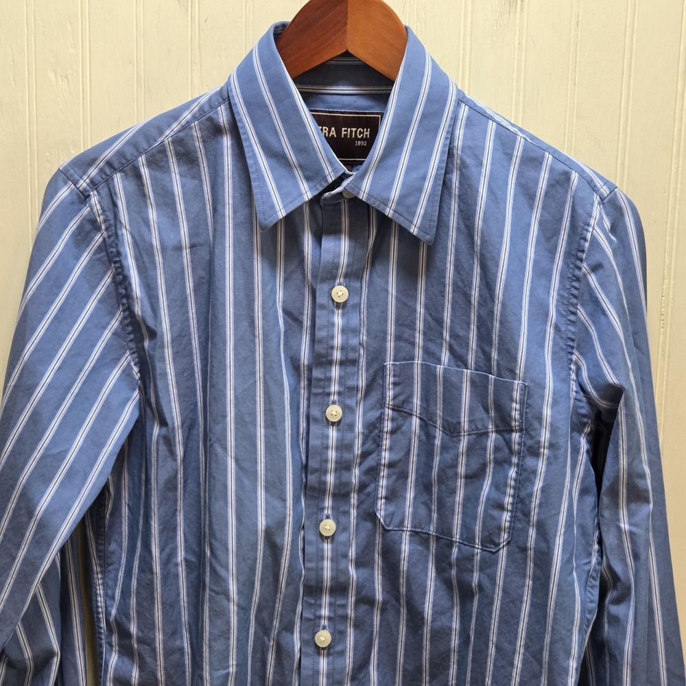 Ezra Fitch‎ Shirt Mens Small Blue Stripe Long Sleeve Button Up Cotton Casual